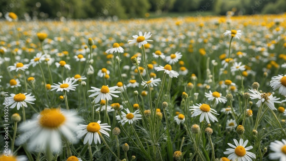 Fototapeta premium Field Covered With Chamomile Flowers