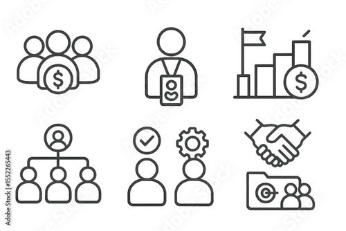 Crowdfunding Icons Collection. Line style icons of crowdfunding and donations: fundraising team icon, campaign organizer badge,