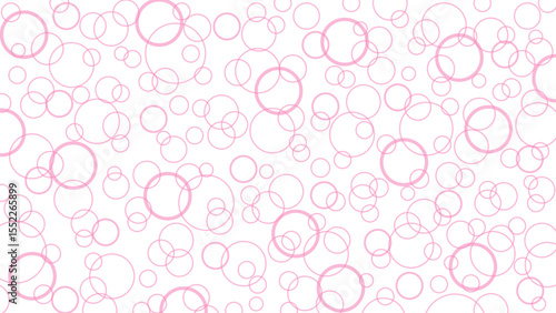 Pink bubbles on white background, wallpaper with disks, circles, air bubbles. Flight effect, light airy drawing.