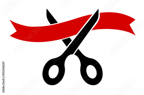 Scissors Cutting Red Ribbon – Ceremonial Grand Opening, Project Launch, Official Event, Business Start, and Ribbon-Cutting Ceremony in Corporate, Governmental, or Public Event 