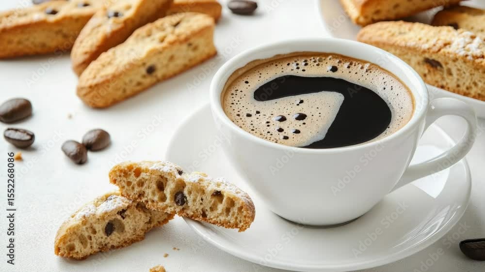 A warm cup of coffee and a plate of delicious cookies on a table