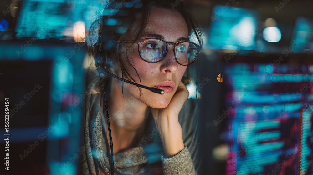Focused Female Programmer Working Late Night on Complex Code Project Software Development Serious Woman Technology Cybersecurity Digital Innovation Problem Solving Screen Computer Focused Female Programmer Working Late Night on Complex Code Project Software Development Serious Woman Technology Cybersecurity Digital Innovation Problem Solving Screen Computer
