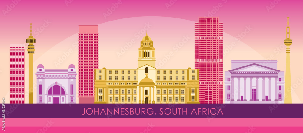 Fototapeta premium Sunset Skyline panorama of city of Johannesburg, South Africa - vector illustration