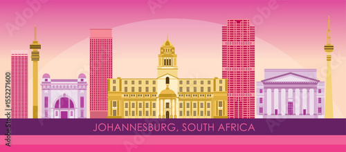 Sunset Skyline panorama of city of Johannesburg, South Africa - vector illustration