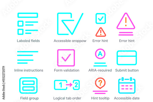 Neon glow icons for accessible web design and form elements