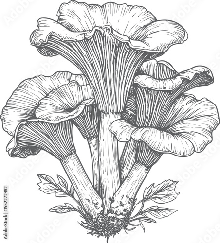 Forest Forage: Hand-Drawn Wild Mushroom Cluster