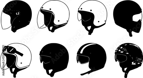 set of classic helmet motorcyclist, vector illustration. flat style
