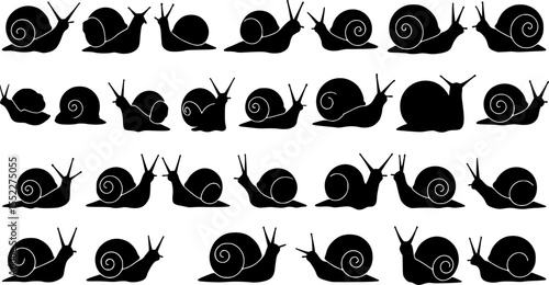 set of snail vector illustration flat style black silhouette
