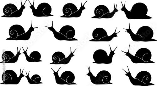 set of snail vector illustration flat style black silhouette
