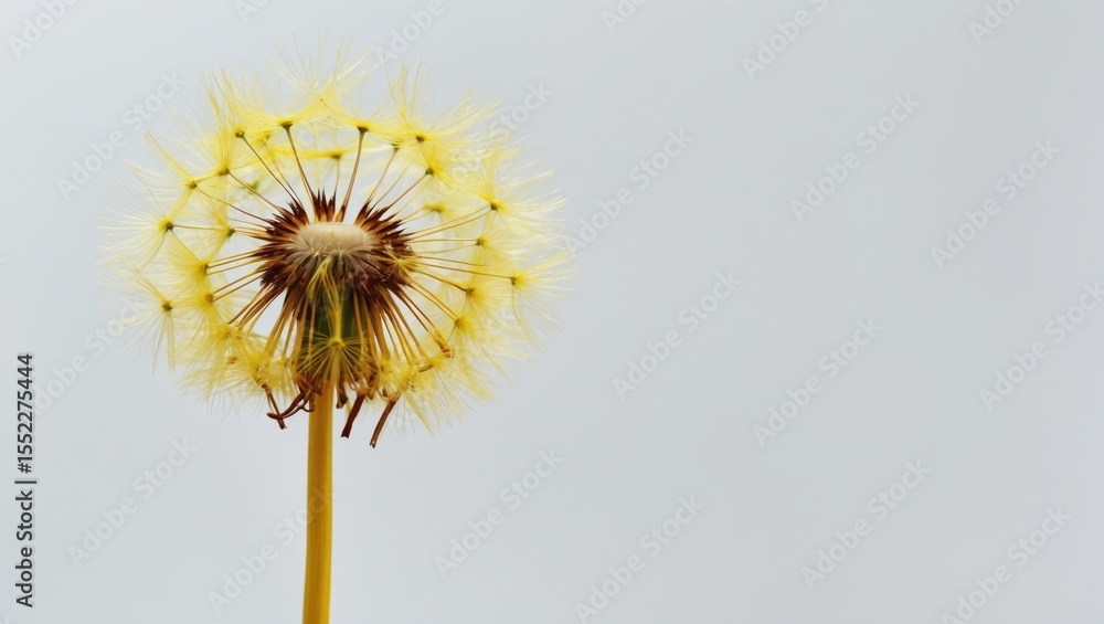 Obraz premium Single Yellow Dandelion Isolated On White Background with Empty Copy Space for Text
