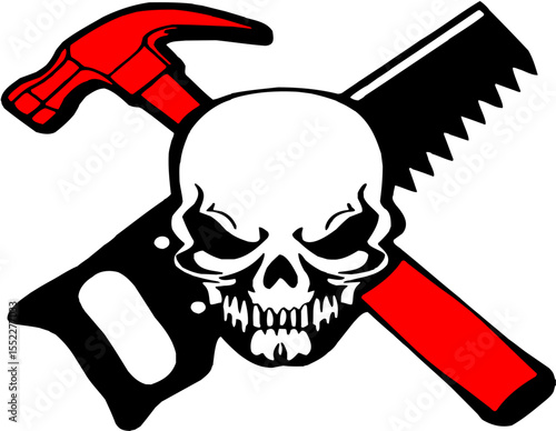 Skull Crossed with Hammer and Saw Tools