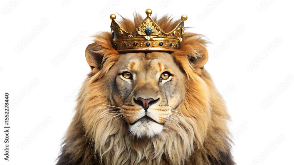 Majestic lion with golden crown and blue jewel on black background A I isolated on a transparent background Majestic lion with golden crown and blue jewel on black background A I isolated on a transparent background