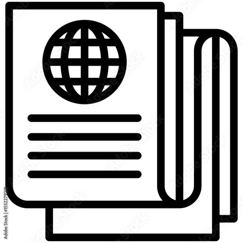black passport icon, globe, travel document clip art preview