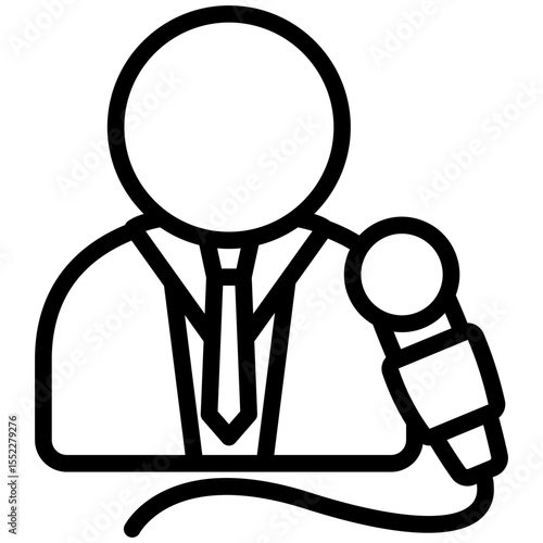 Host black outline icon, use for journalist, broadcasting, news and media UI, UX kit, app and web development, digital or print.