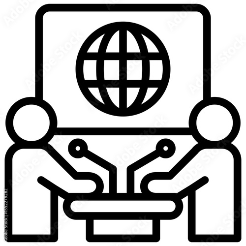 Interview black outline icon, use for journalist, broadcasting, news and media UI, UX kit, app and web development, digital or print.