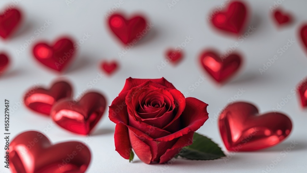 Red Rose On The Heart (Isolated On White Background). Valentine'S Day Concept. With Empty Copy Space For Text Red Rose On The Heart (Isolated On White Background). Valentine'S Day Concept. With Empty Copy Space For Text