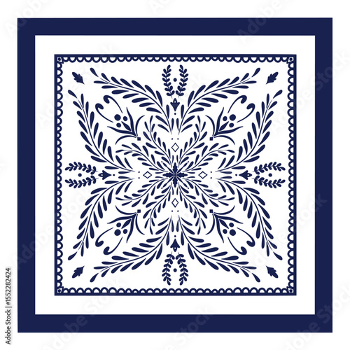 ornamental round frame with floral ornament blue bandana