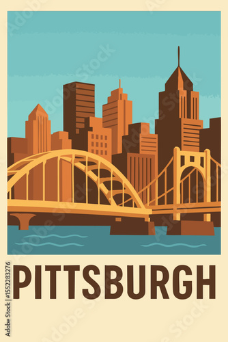 Pittsburgh Iconic Bridges and Cityscape Views.eps