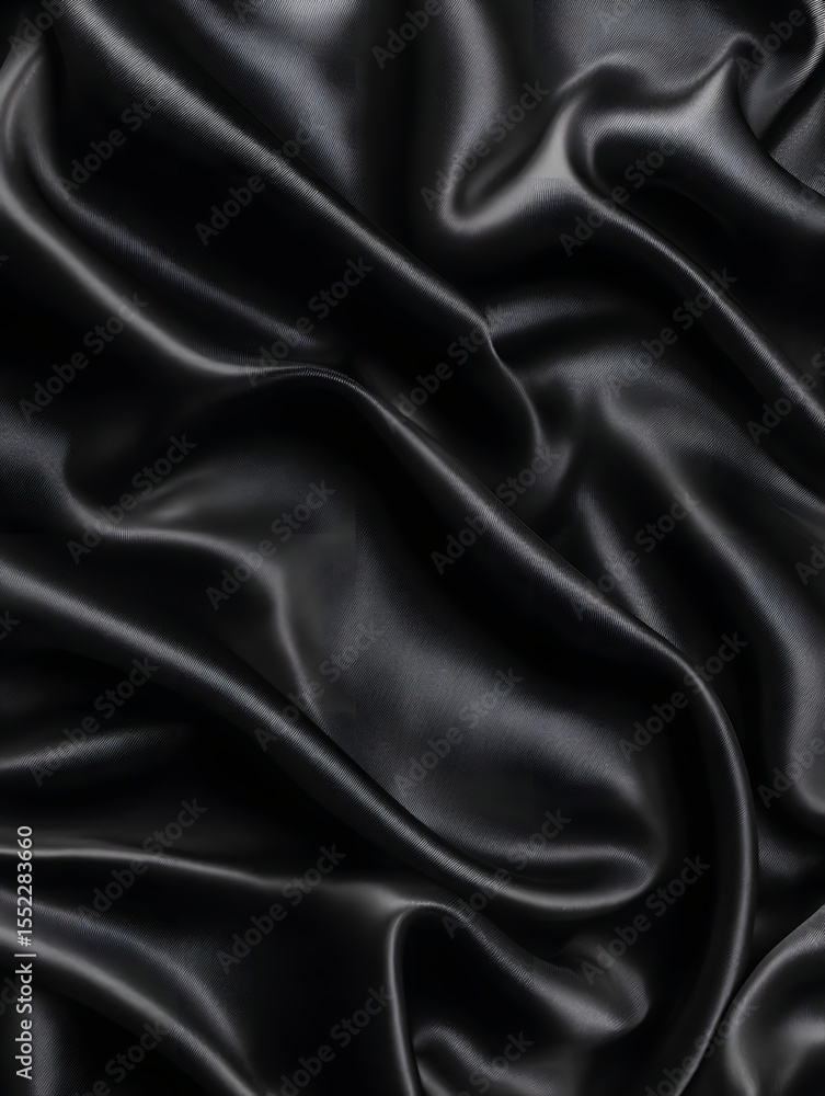 Obraz premium Elegant Black Satin: A close-up shot capturing the luxurious texture and fluid drape of a black satin fabric, evoking a sense of opulence and sophistication.