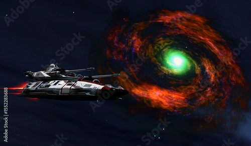 Wallpaper Mural Supernova with Spaceship - A starship battleship passes by a supernova explosion out in space. Torontodigital.ca