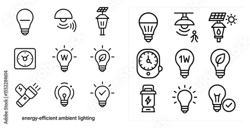 The image is a collection of various light bulbs and clocks, all of which are connected to the concept of energy-efficient ambient lighting. Scene is one of modernity and sustainability
