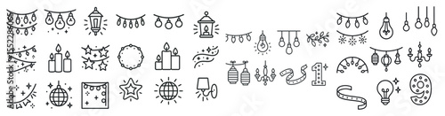 Collection of Christmas decorations including candles, lights, and ornaments. The decorations are arranged in a way that suggests a festive and joyful atmosphere
