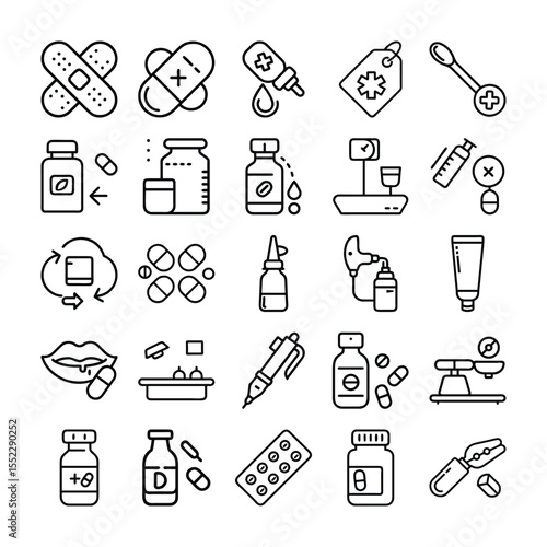 Collection of Medical and Pharmacy Line Icons Set