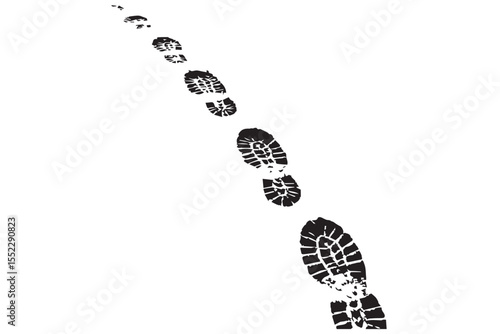footsteps trail on white surface representing direction, progress, and adventure, with shoe prints, graphics icon set