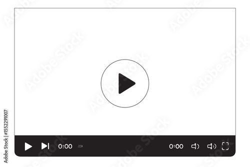 video player interface with play button, timeline, sound control, and fullscreen option, graphics icon set