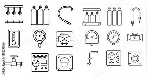 Collection of symbols and icons for various tools and equipment. Scene is serious and professional, as it is a collection of technical symbols