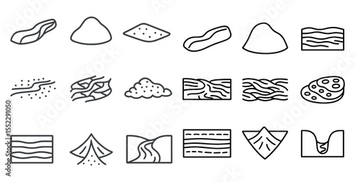 Series of lines and shapes that represent different types of terrain. The shapes are all different sizes and orientations, but they all have a similar, geometric quality. Scene is one of order