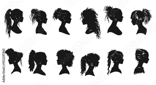Elegant silhouettes showcase various hairstyles, from ponytails to buns, offering diverse style inspiration and beauty concepts.