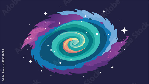 Abstract illustration of a colorful swirling galaxy with stars on a transparent background