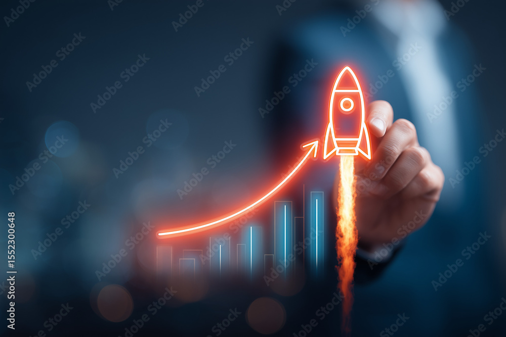 Startup rocket launch symbolizing business growth and success Startup rocket launch symbolizing business growth and success