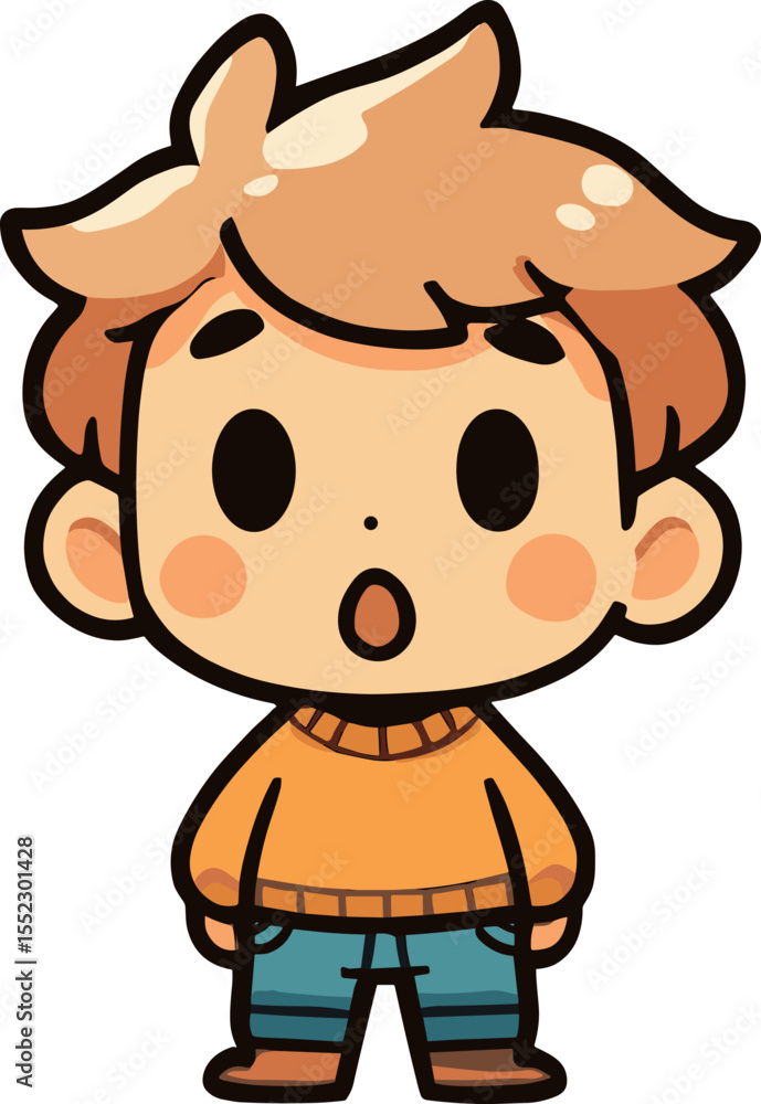 Fototapeta premium 不安そうな表情の少年のイラスト