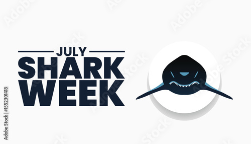 Shark Week July Bold Graphic Design, Minimalist Style, Ocean Theme.