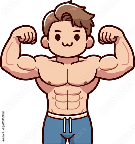 筋肉アピールしてるマッチョの男性のイラスト