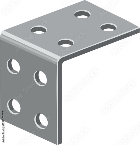 Metal angle bracket with multiple holes for construction and woodworking projects in simple vector style 