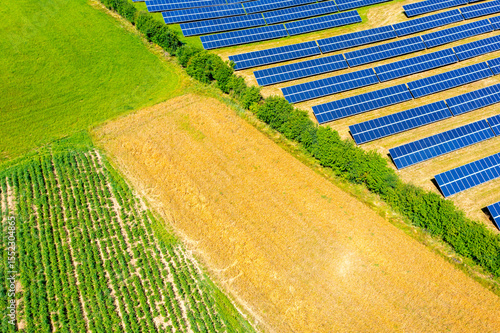 Photovoltaic modules on field in summer