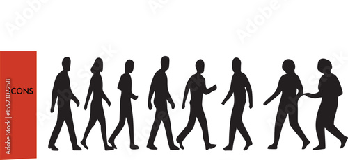 Human Silhouette Crowd - Black & White Multi-Pose Vector Set (Diverse Figures in Rows - Activities, Sports, Business) - Scalable Outline Illustration