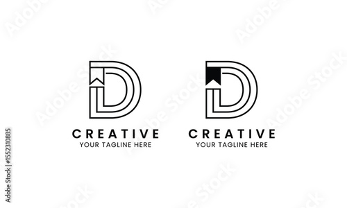 Minimalist letter D book logo for education, book store and library