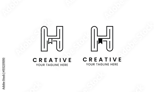 Minimalist letter H book logo for education, book store and library