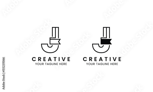 Minimalist letter J book logo for education, book store and library