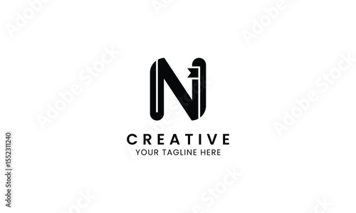 Minimalist letter N book logo for education, book store and library