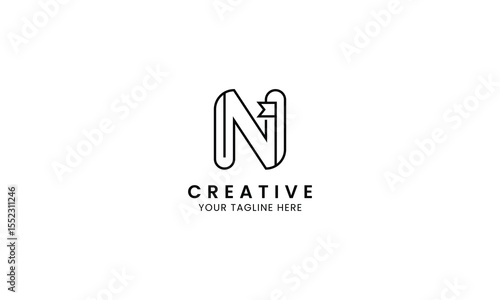 Minimalist letter N book logo for education, book store and library