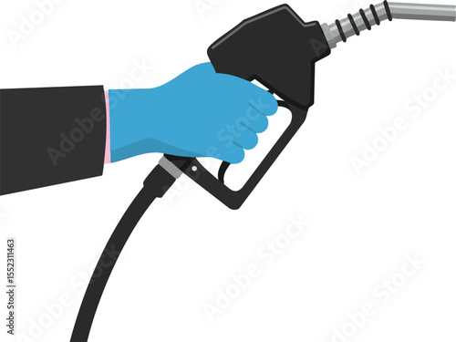 Hand holding black fuel pump nozzle for refueling vehicle gasoline station vector illustration 