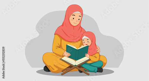 Mother and Daughter Reading Together, Sharing a Book in a Peaceful Moment