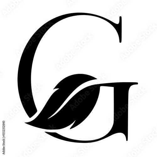 icon or logo, vector silhouette of letter G with leaves