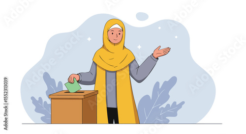 Muslim Woman Casting Her Vote in a Voting Box