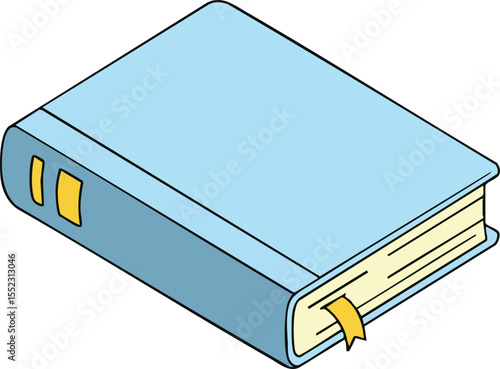 Blue Hardcover Book with Yellow Bookmark Ribbon Vector Illustration in Isometric Style for Education and Reading Materials 